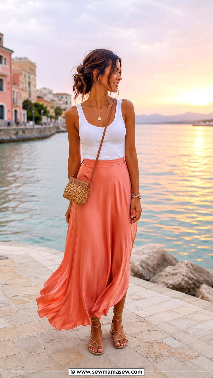 Tank Top And Maxi Skirt With Crossbody Bag - 20 spring outfits with crossbody bag