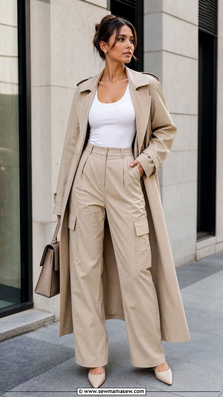 Tank Top With Cargo Pants and Trench Coat - 25 Cargo pants outfit ideas with tank top