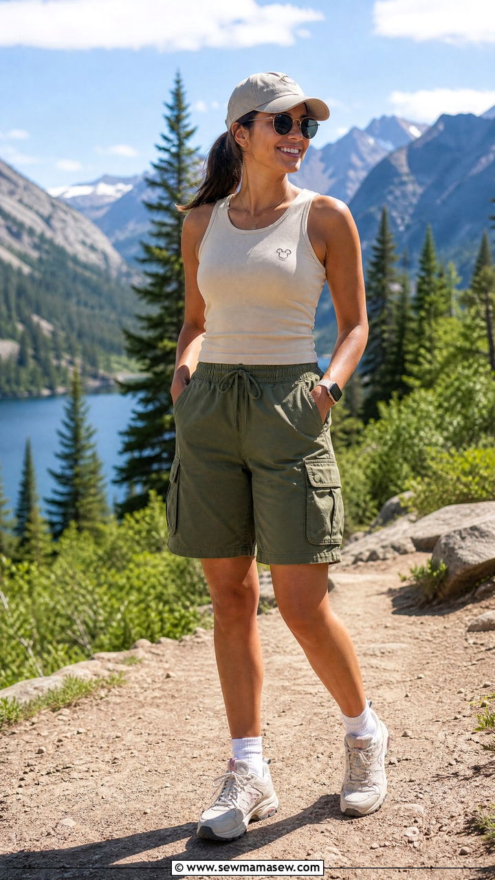 Tank Top With Cargo Shorts And Trainers - 40 Disney World outfit ideas