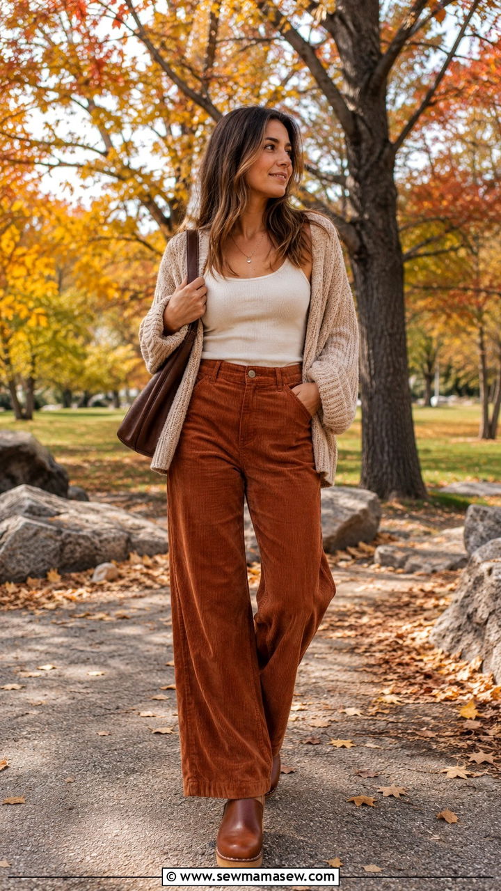 Tank Top With Corduroy Pants And Clogs - 30 tank top outfit ideas for women
