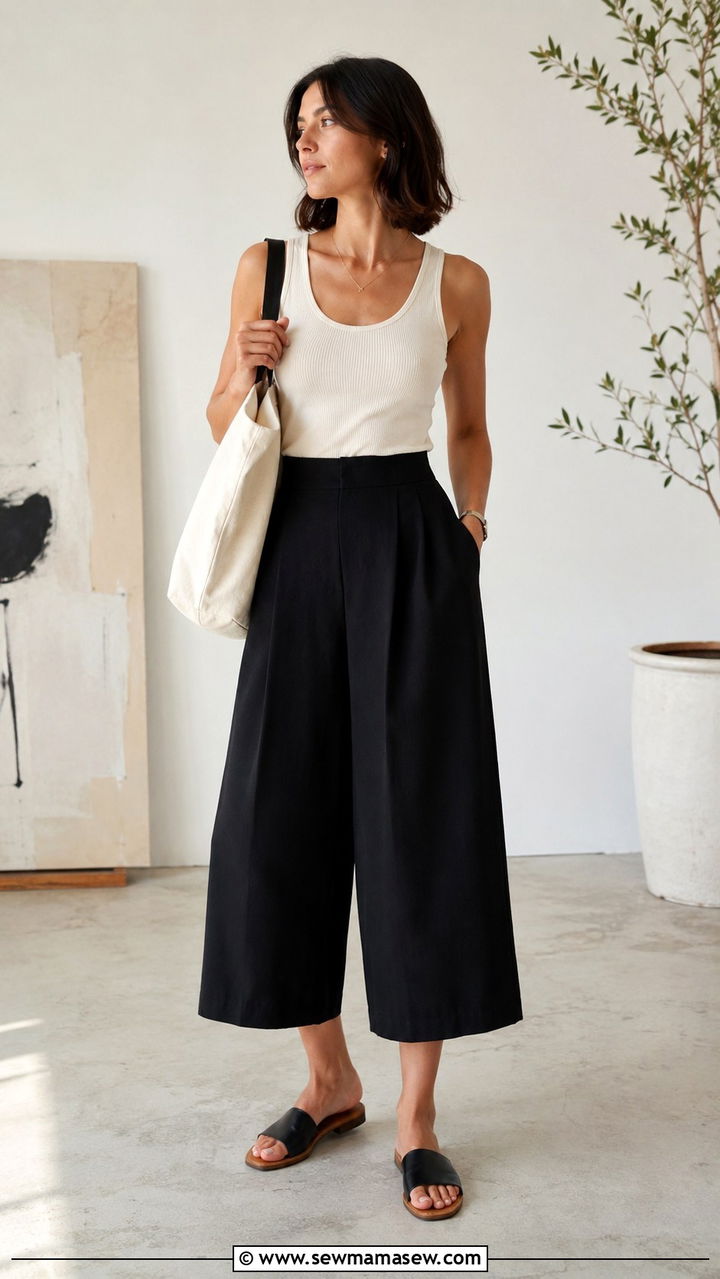 Tank Top With Culottes And Slide Sandals - 30 tank top outfit ideas for women