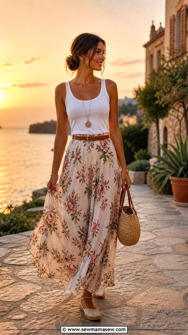 Tank Top With Flowy Maxi Skirt - 40 summer casual outfit ideas