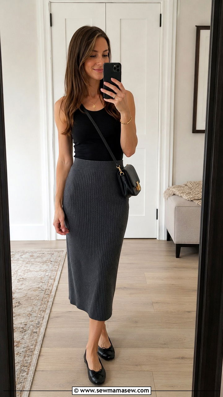 Tank Top With Knit Midi Skirt - 30 chic tank top outfit ideas