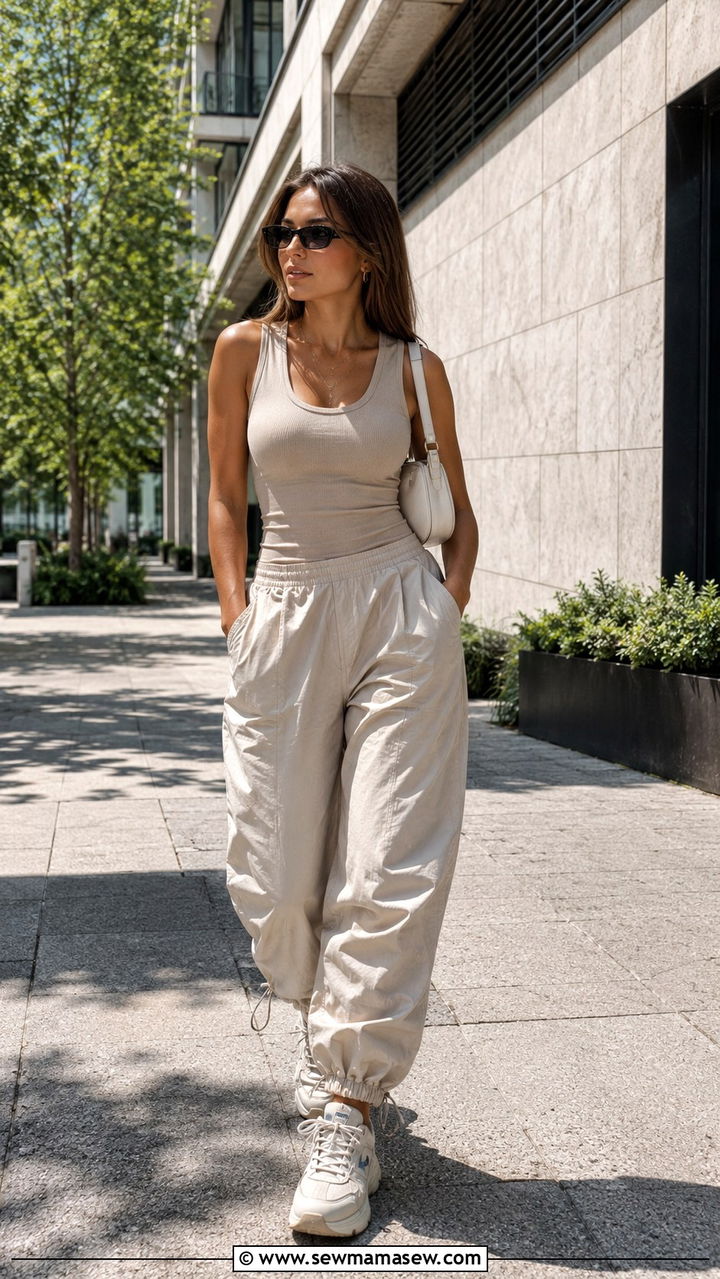 Tank Top With Parachute Pants And Dad Sneakers - 30 tank top outfit ideas for women