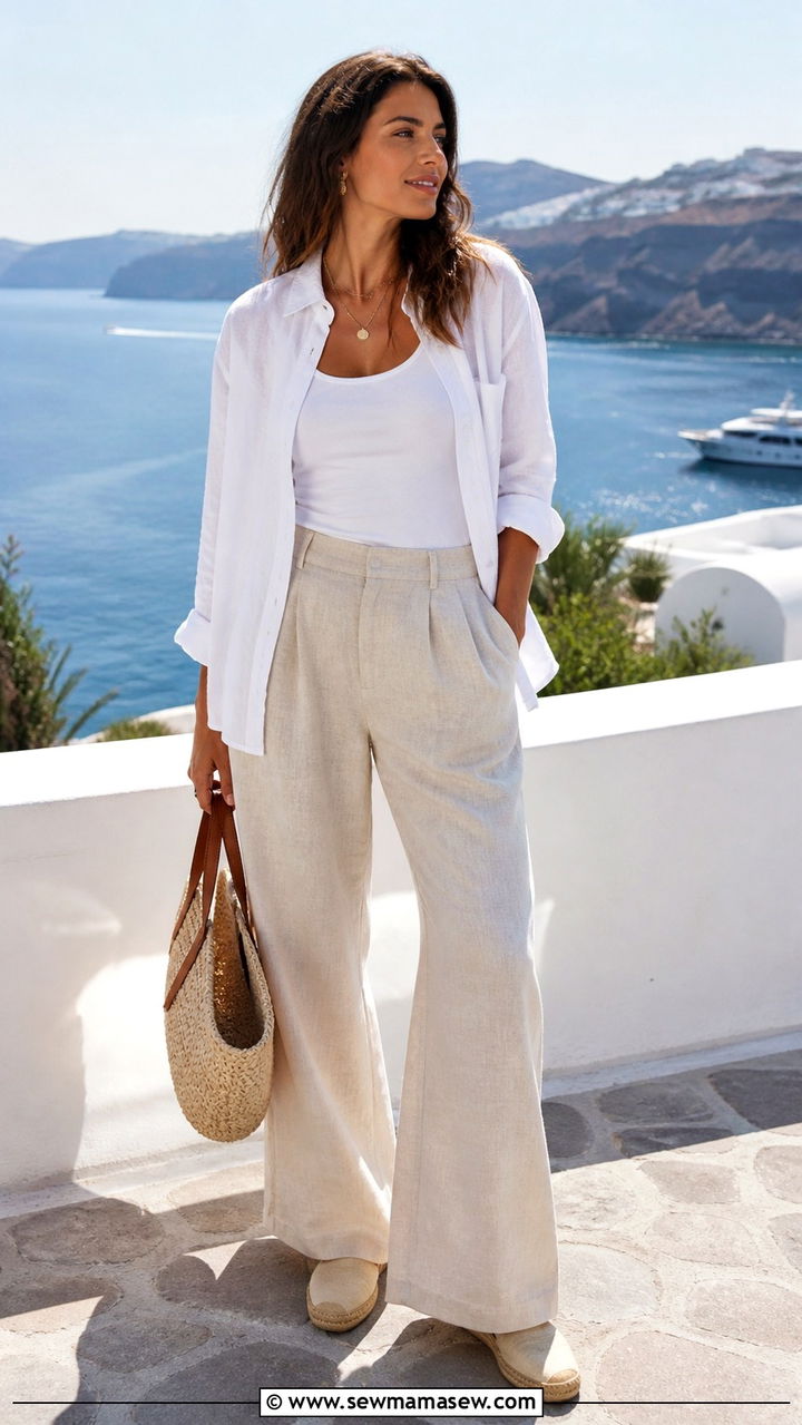 Tank Top With a Linen Button Down and Wide Leg Pants - 40 casual tank top outfits