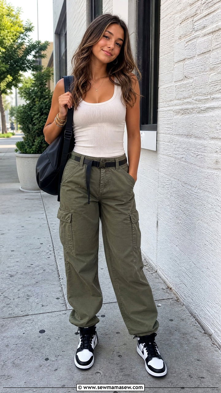 Tank Top and Cargo Pants Outfit - 25 First day of 9th grade outfit ideas
