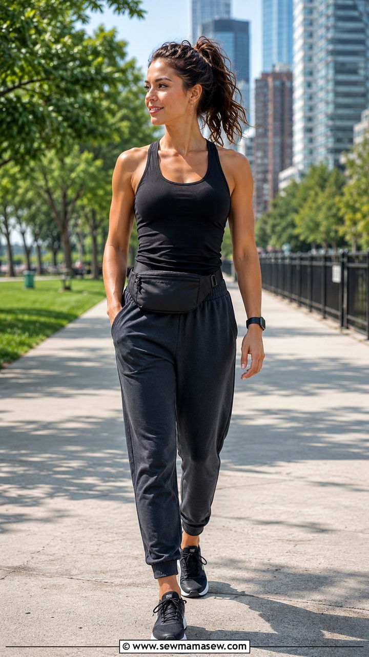 Tank Top and Relaxed Joggers With Running Sneakers - 25 Personal trainer outfit ideas
