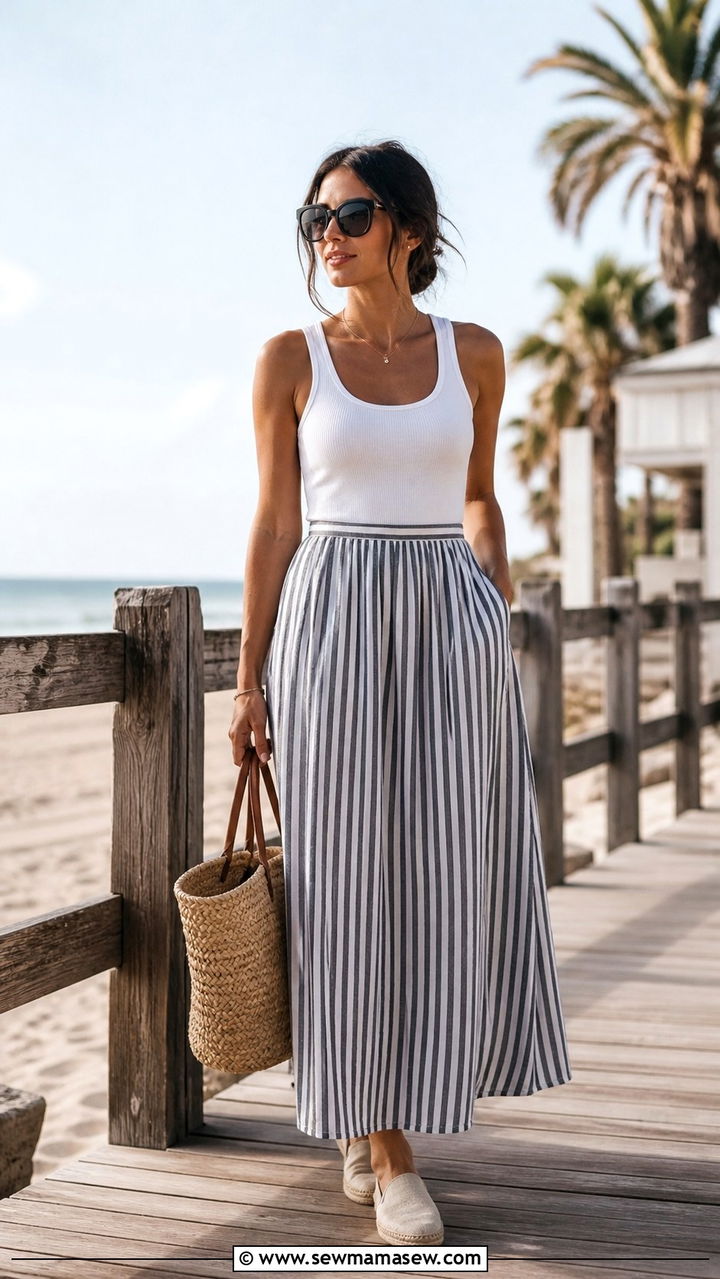 Tank Top and Striped Maxi Skirt - 40 cute maxi skirt outfits