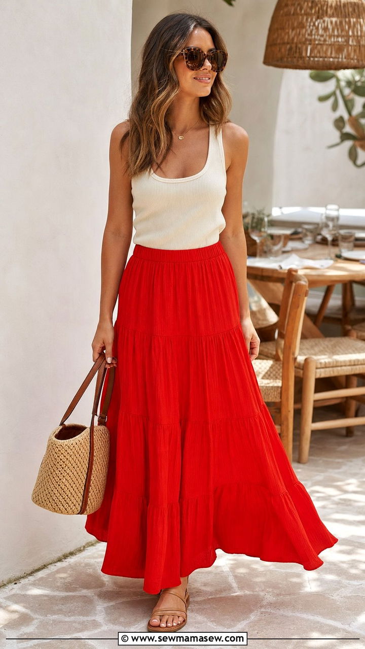 Tank Top and Tiered Maxi Skirt - 25 summer outfit ideas Pinterest