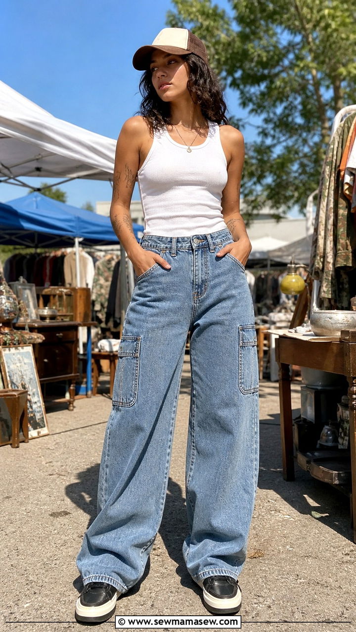 Tank Top and Wide Leg Carpenter Jeans Streetwear - 40 Streetwear summer outfits