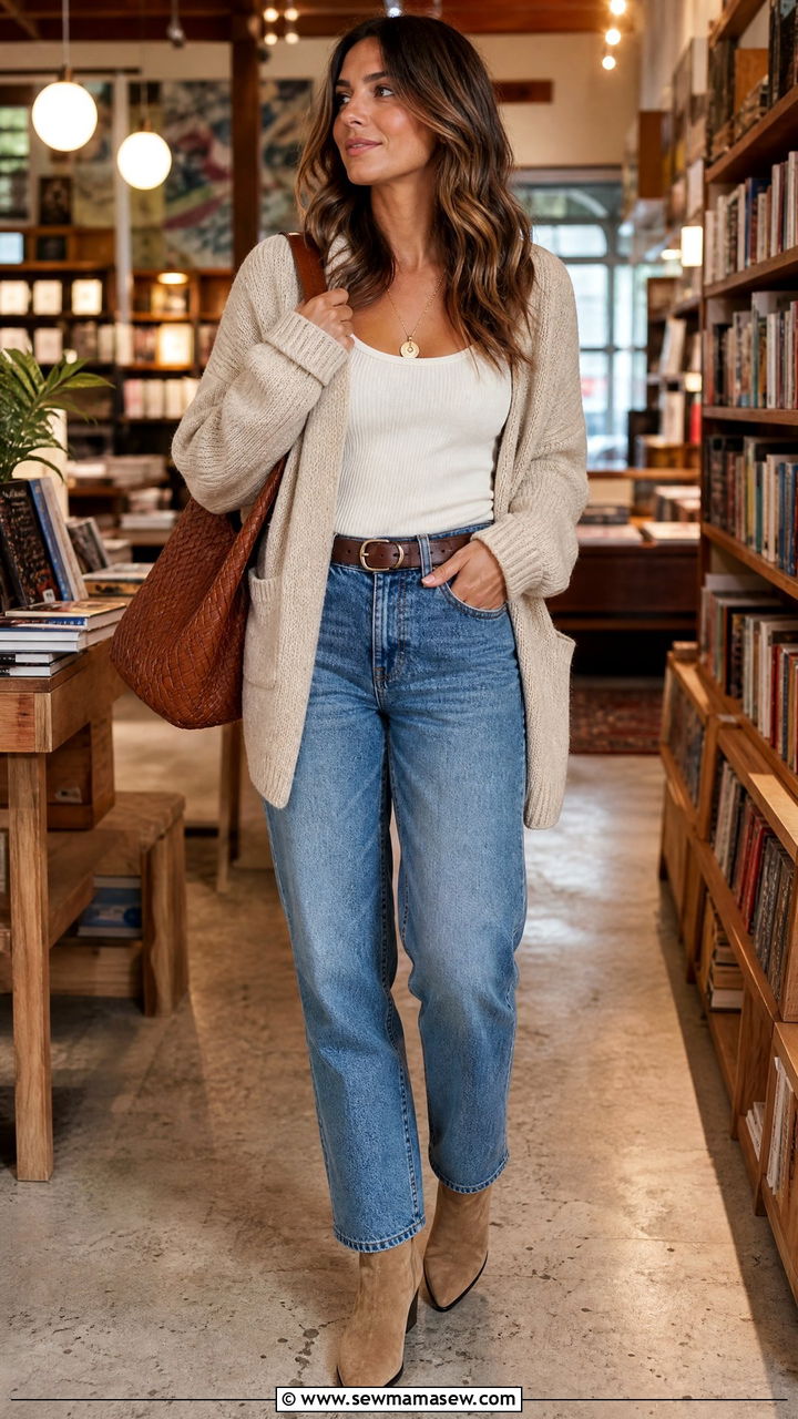 Tank Top with Cardigan and Jeans - 35 how to style tank top