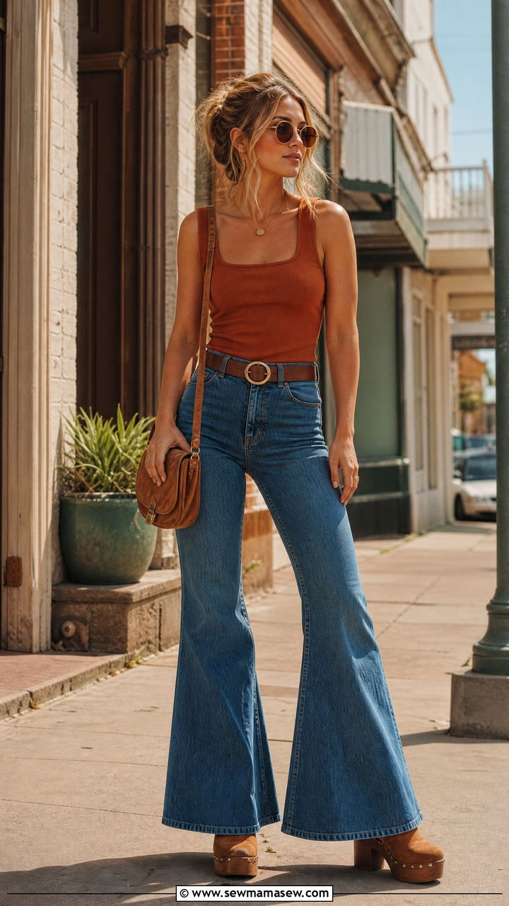 Tank Top with Flared Jeans - 35 how to style tank top