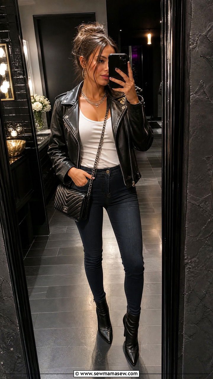 Tank Top with Leather Jacket - 35 how to style tank top