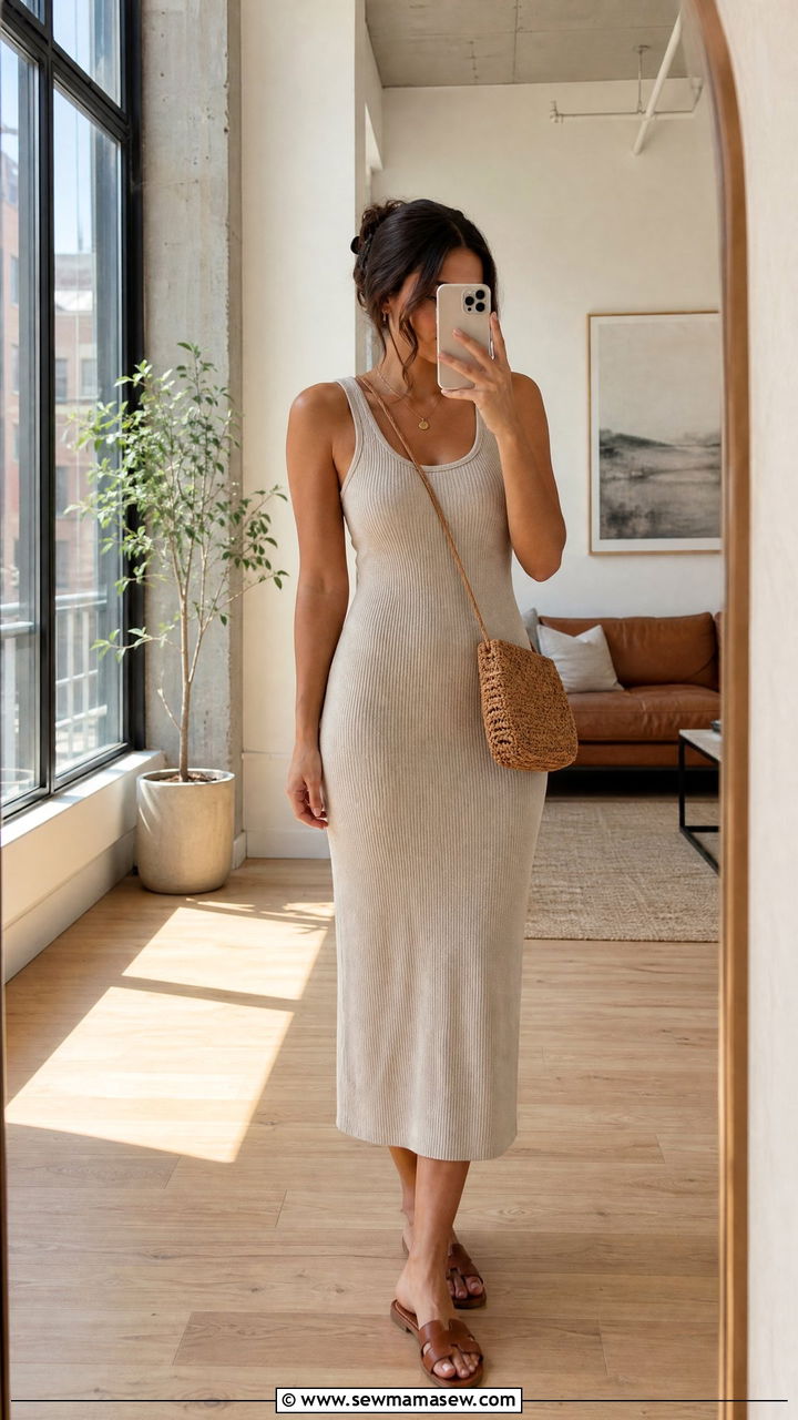 Tank midi dress with flat sandals - 20 Simple summer outfit ideas 2026