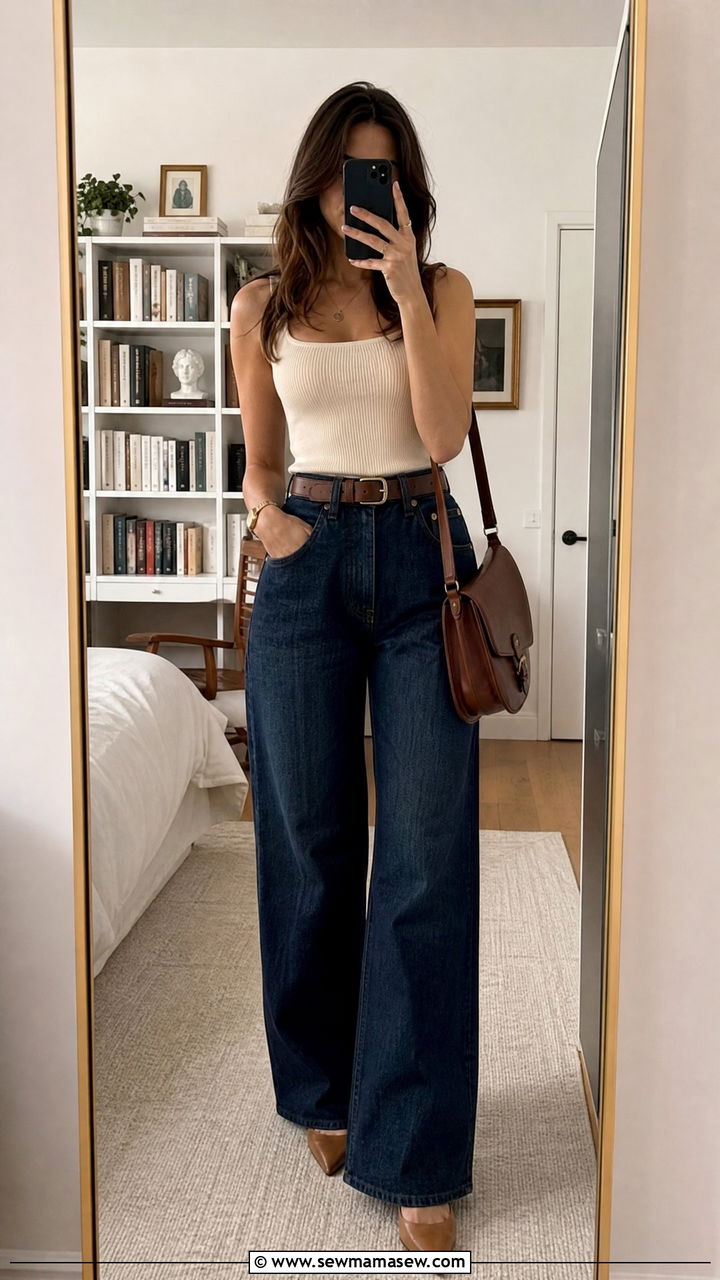 Tank top and wide leg jeans dark academia outfit - 30 Dark academia summer outfits