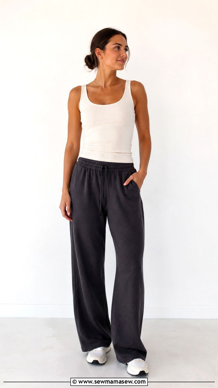 Tank top and wide leg sweatpants treadmill - 30 Treadmill walk outfit ideas