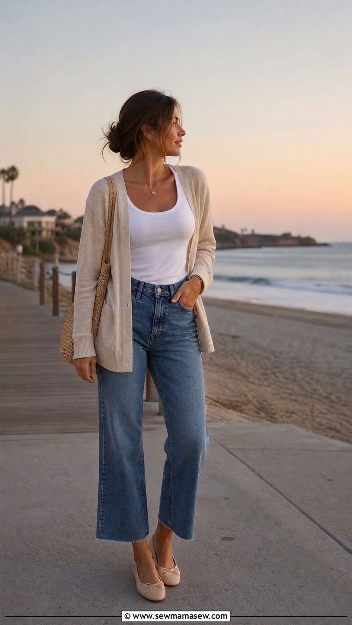 Tank top with cardigan outfit - 30 Summer outfits with tank top