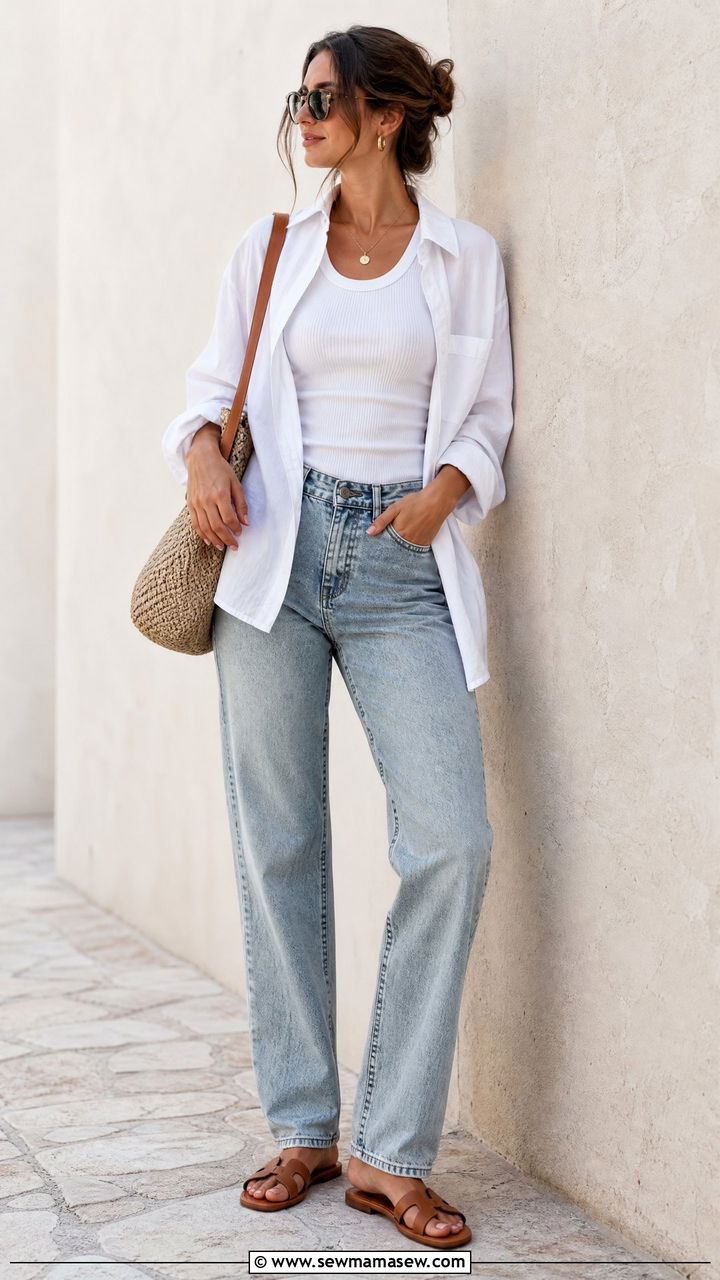 Tank top with oversized shirt outfit - 30 Summer outfits with tank top