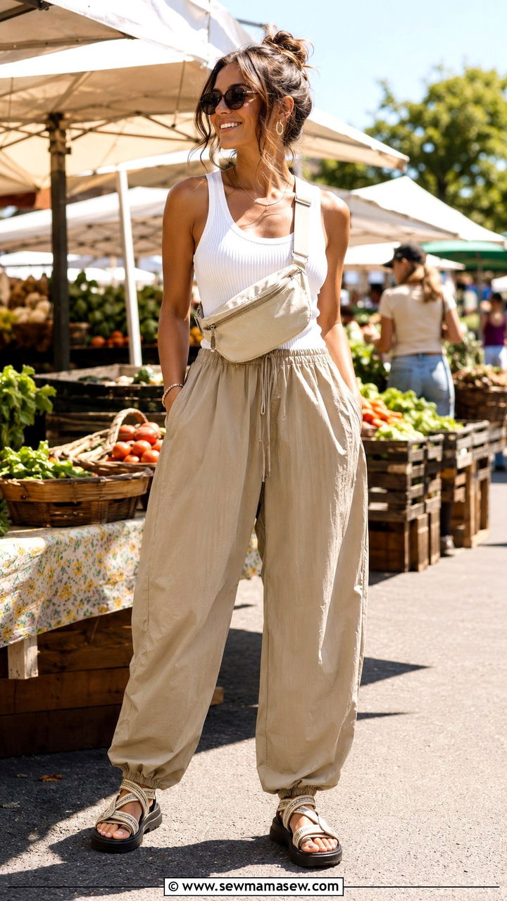 Tank top with parachute pants - 30 Loungewear outfit ideas for weekend