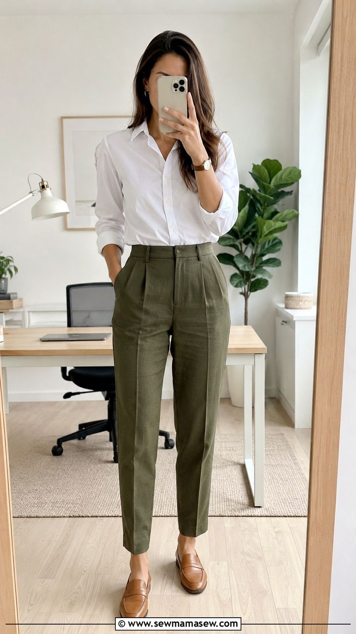 Tapered Linen Pants with a Button Down Shirt - 30 Linen pants outfit ideas for work