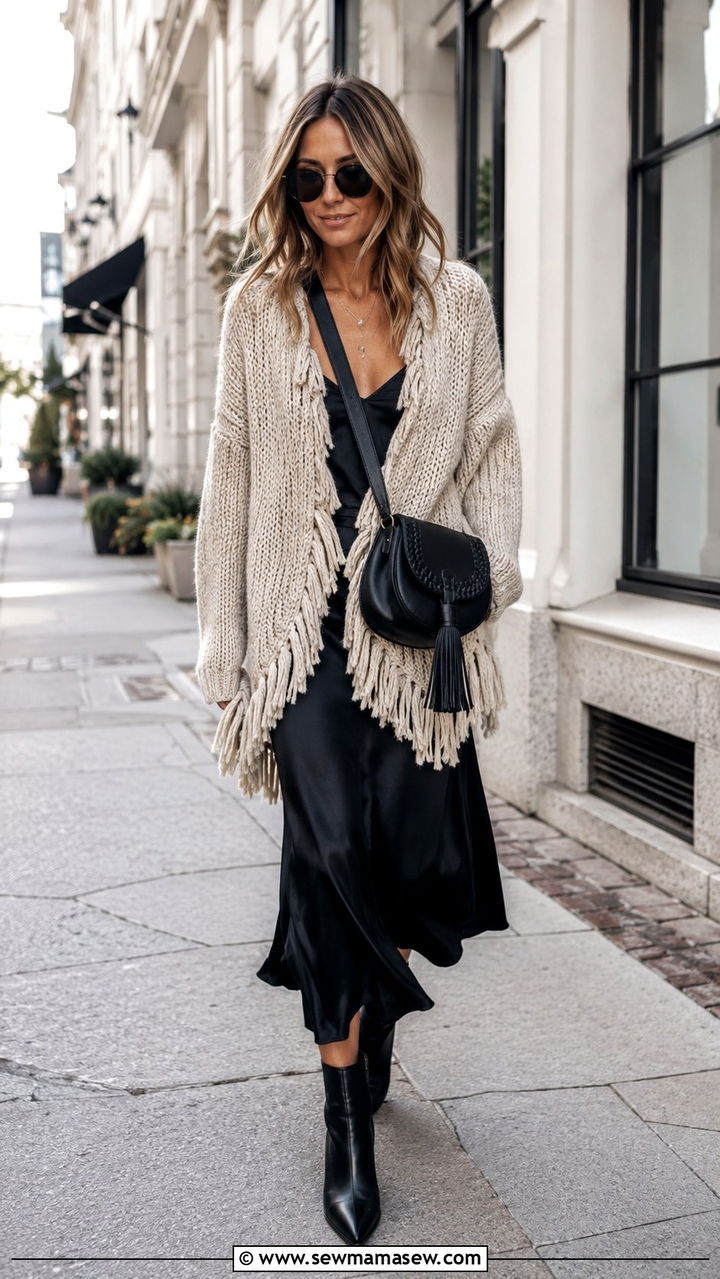 Tassel Embellished Cardigan and Slip Skirt Outfit - 25 2026 fashion must haves
