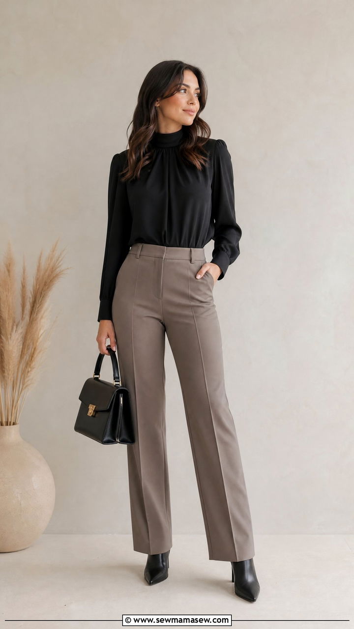 Taupe trousers with black top - 35 Funeral outfit ideas for women