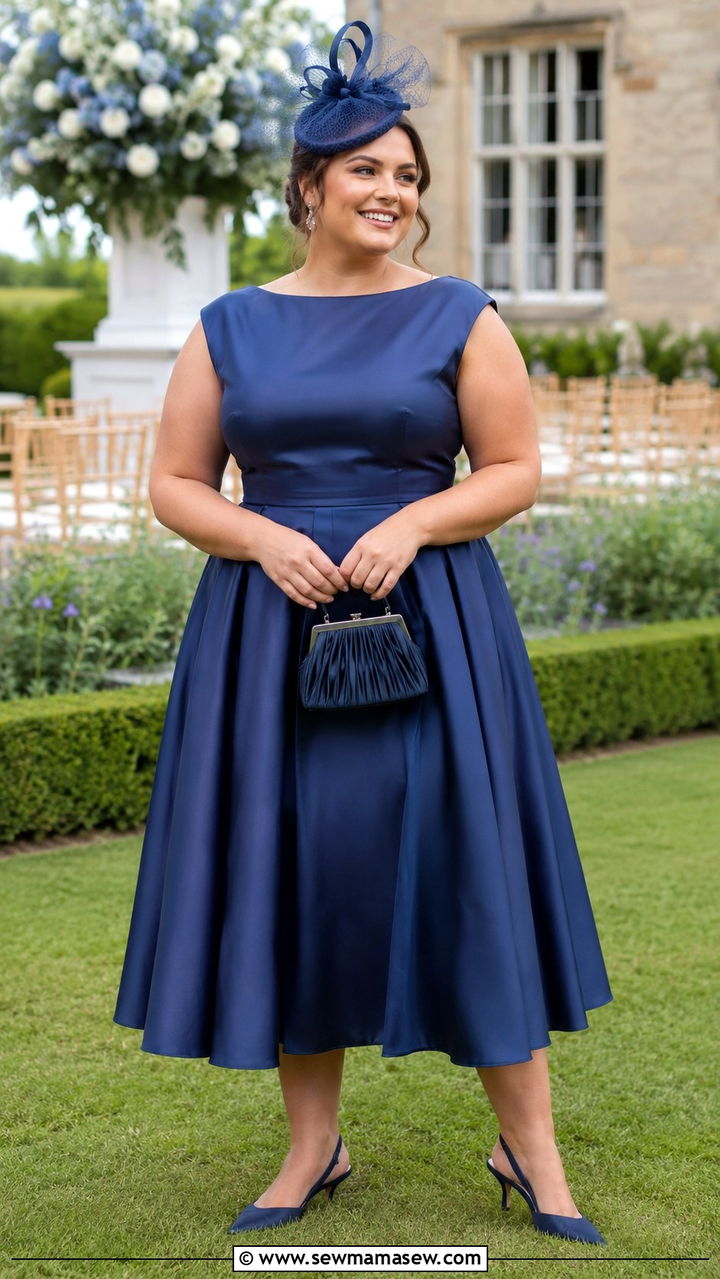 Tea Length Dress With Fascinator - 25 Wedding guest outfit ideas size 18