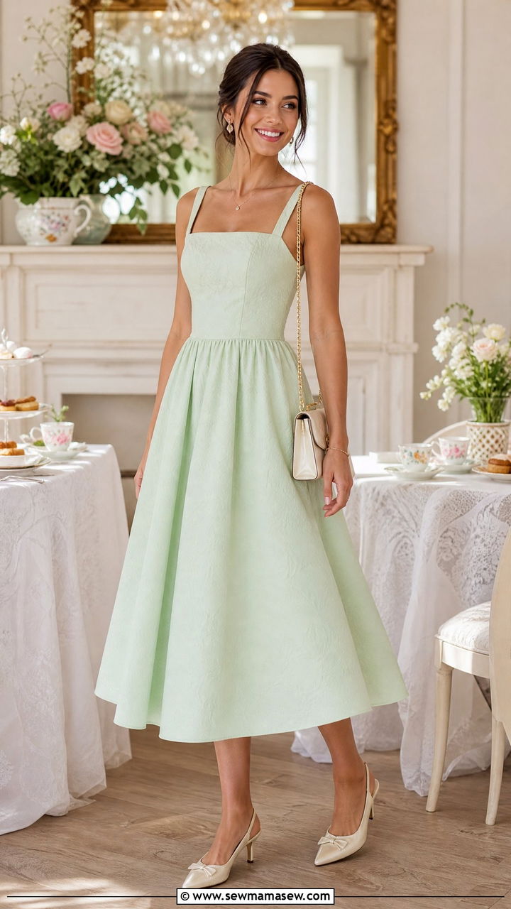 Tea Length Dress and Low Slingback Heels - 25 bridal shower outfits for women over 40