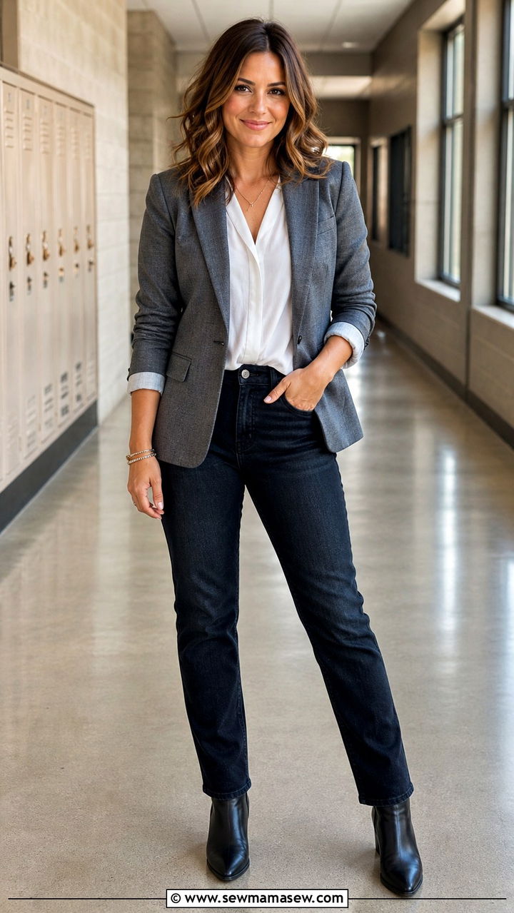 Teacher Outfit Blazer and Dark Jeans - 40 teacher outfits