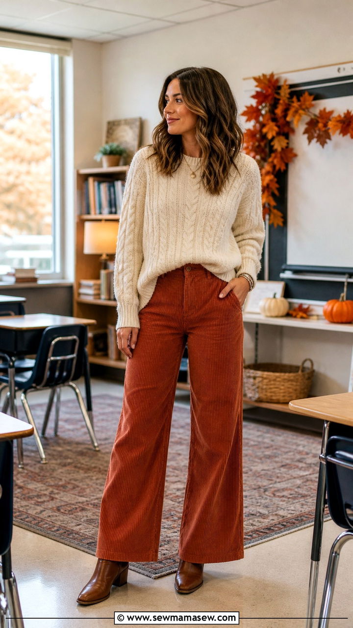Teacher Outfit Corduroy Pants and Sweater - 40 teacher outfits