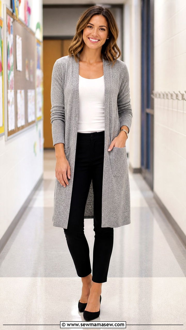 Teacher Outfit Longline Cardigan and Slim Pants - 40 teacher outfits