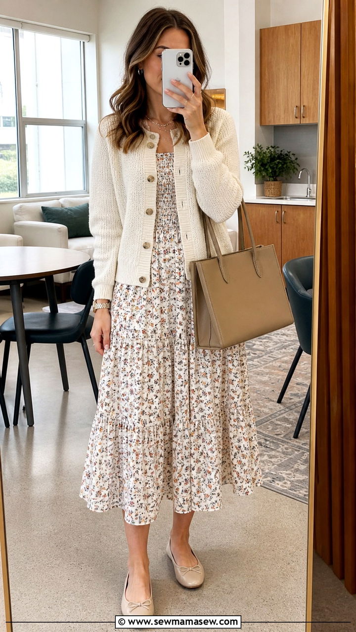 Teacher Outfit Midi Dress and Cardigan - 40 teacher outfits