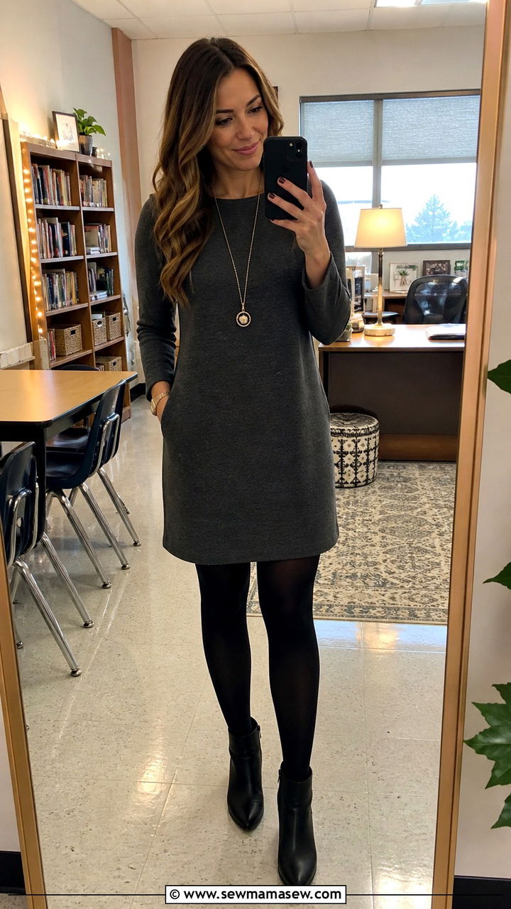 Teacher Outfit Shift Dress and Tights - 40 teacher outfits