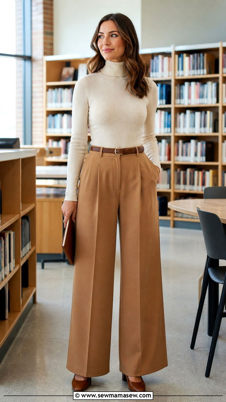Teacher Outfit Turtleneck and Wide Leg Trousers - 40 teacher outfits
