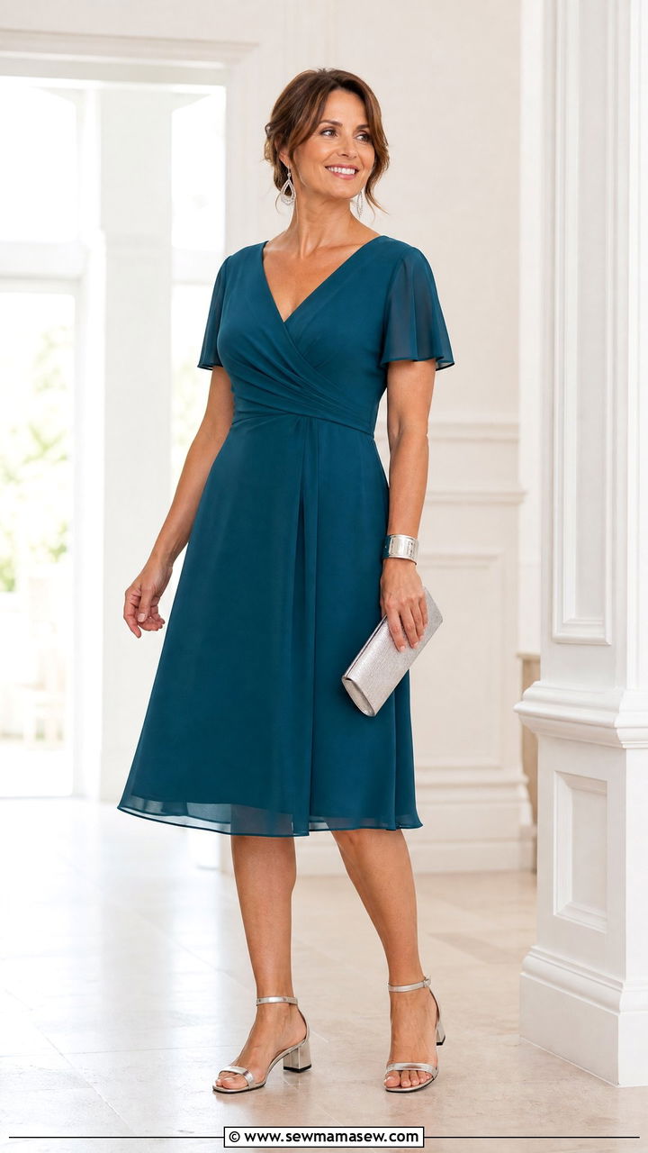 Teal A Line Dress With Silver Jewelry - 35 Graduation outfits for moms