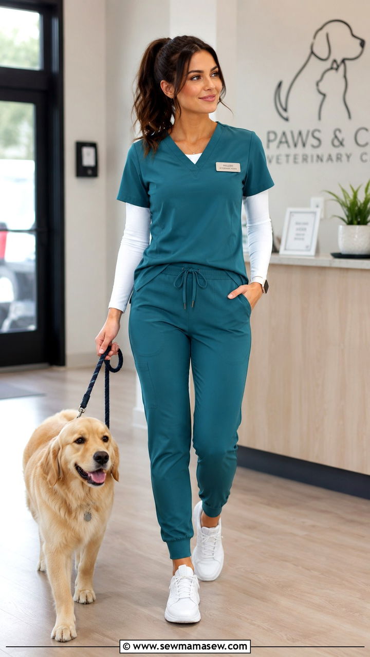 Teal Jogger Scrubs With Long Sleeve Tee - 25 Veterinarian outfit ideas