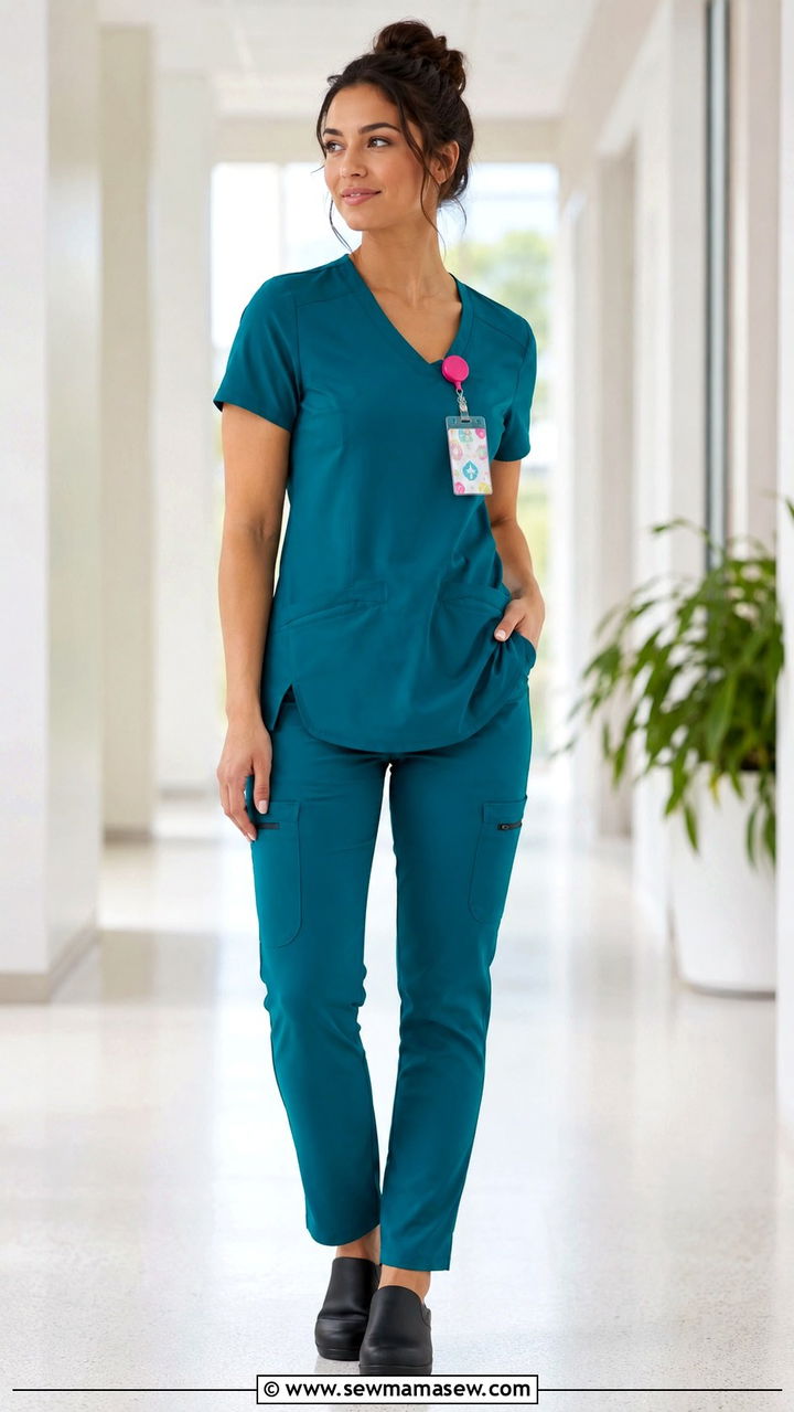 Teal Scrubs with a Colorful Badge Reel Outfit - 30 Scrubs outfit ideas for nurses