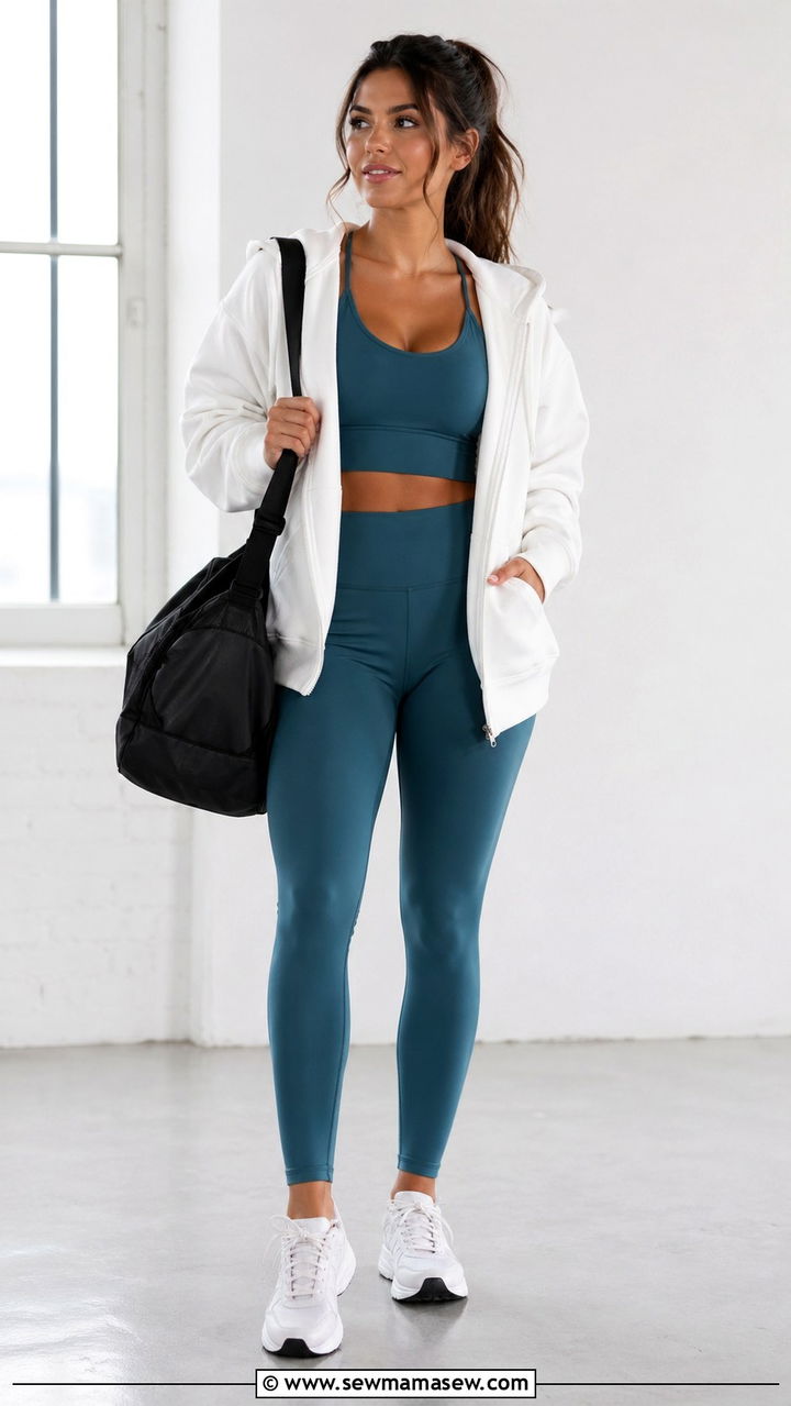 Teal sports bra with matching high waist leggings outfit - 40 All teal outfit ideas