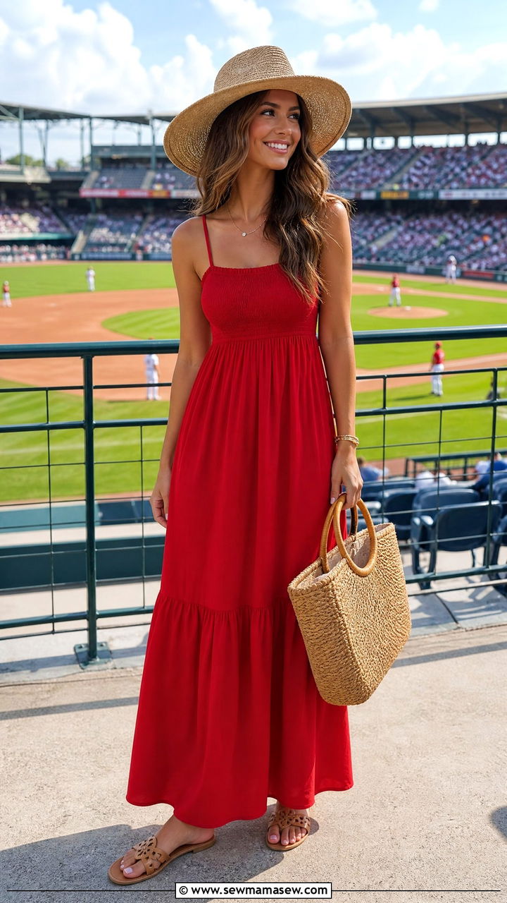 Team Color Maxi Dress And Sandals - 35 Gameday outfit ideas spring