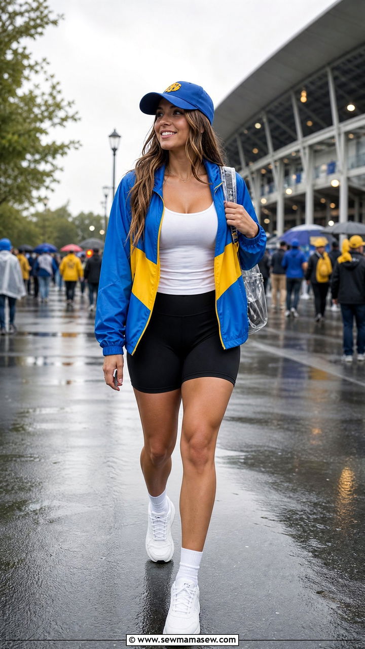 Team Color Windbreaker With Biker Shorts And Running Sneakers - 35 Gameday outfit ideas 2026