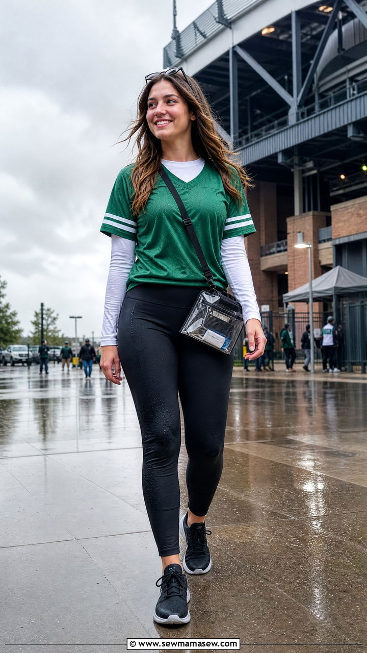Team Jersey Over A Long Sleeve Base Layer - 25 Gameday outfit ideas rainy weather
