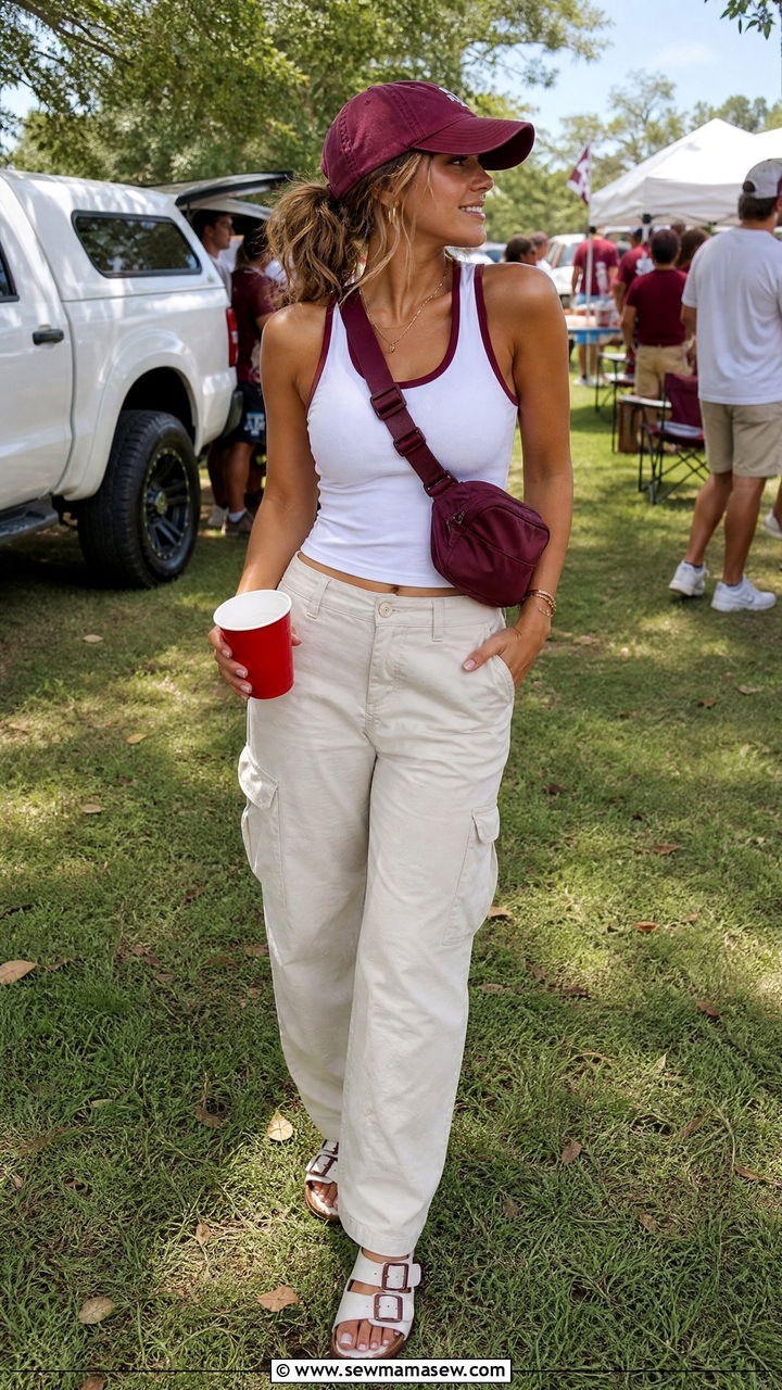 Team Tank Top And Cargo Pants Outfit - 35 Gameday outfit ideas spring