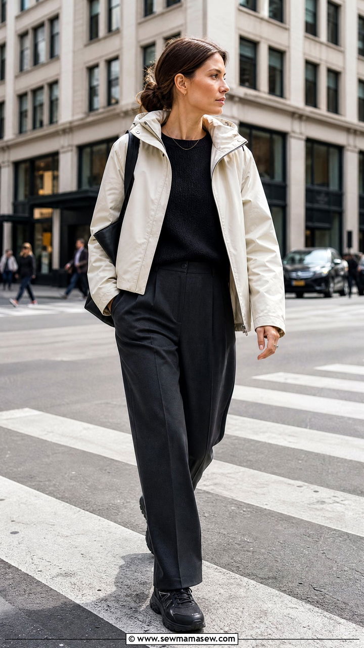 Technical Shell and Tailored Trousers Outfit - 25 Gorpcore outfit ideas 2026