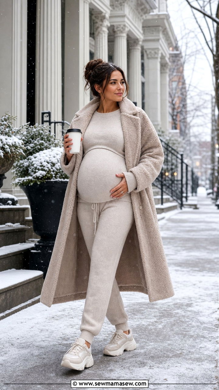 Teddy Coat With Maternity Lounge Set - 25 classy outfits for pregnant women