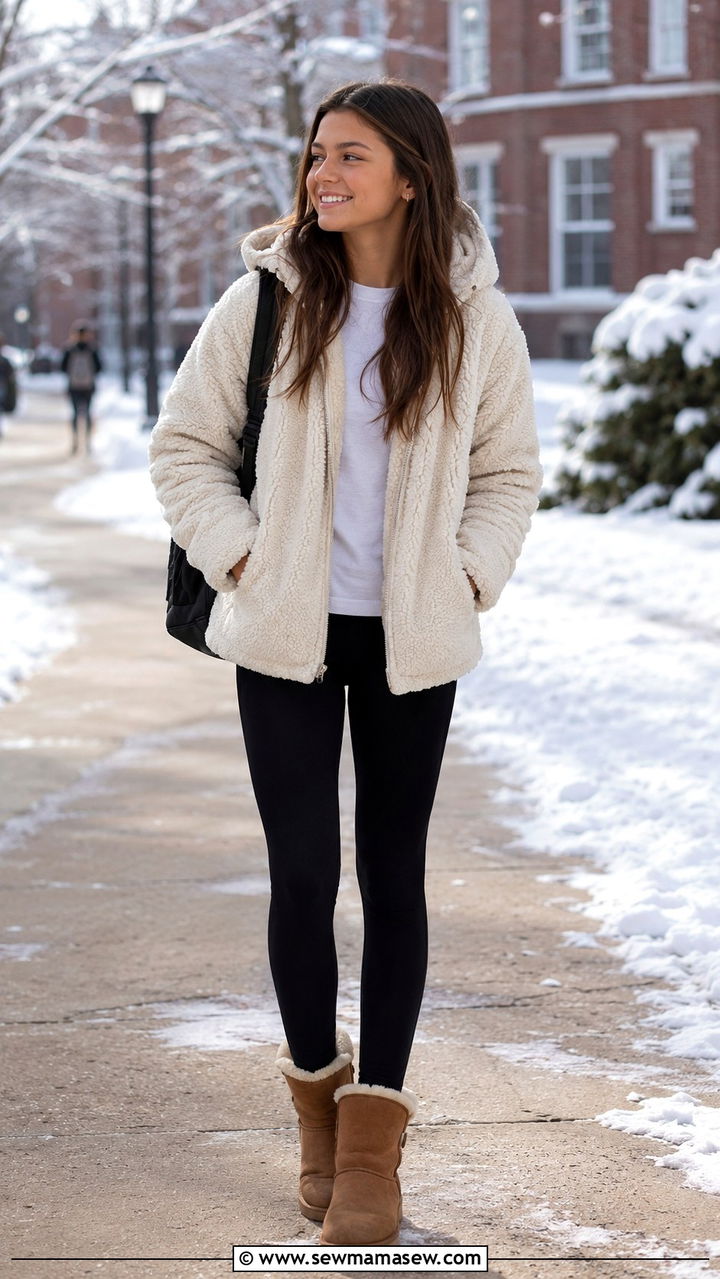 Teddy Jacket with Leggings - 30 School outfit ideas with leggings