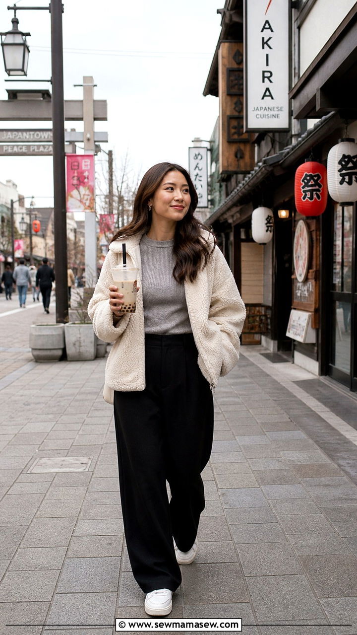 Teddy Jacket with Wide Leg Pants - 40 What to wear in San Francisco