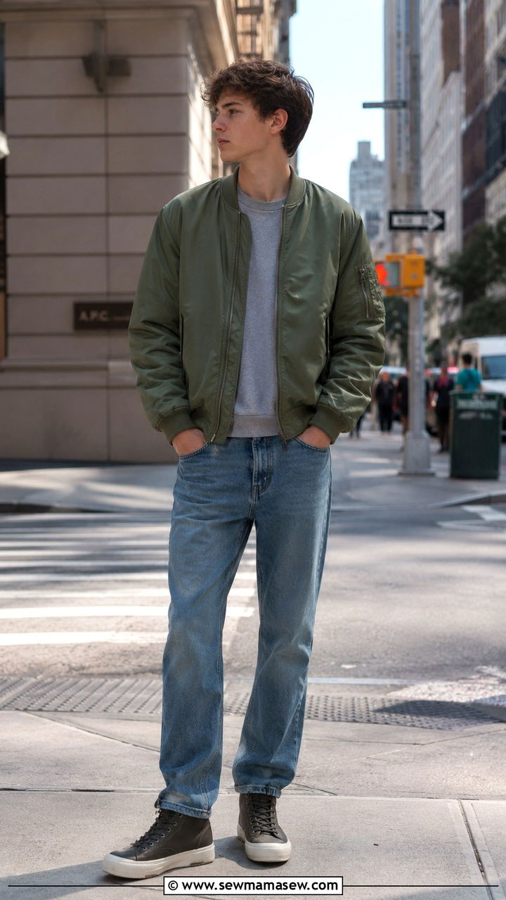 Teen Boy Bomber Jacket and Straight Leg Jeans Outfit - 25 Outfit ideas for teen boys