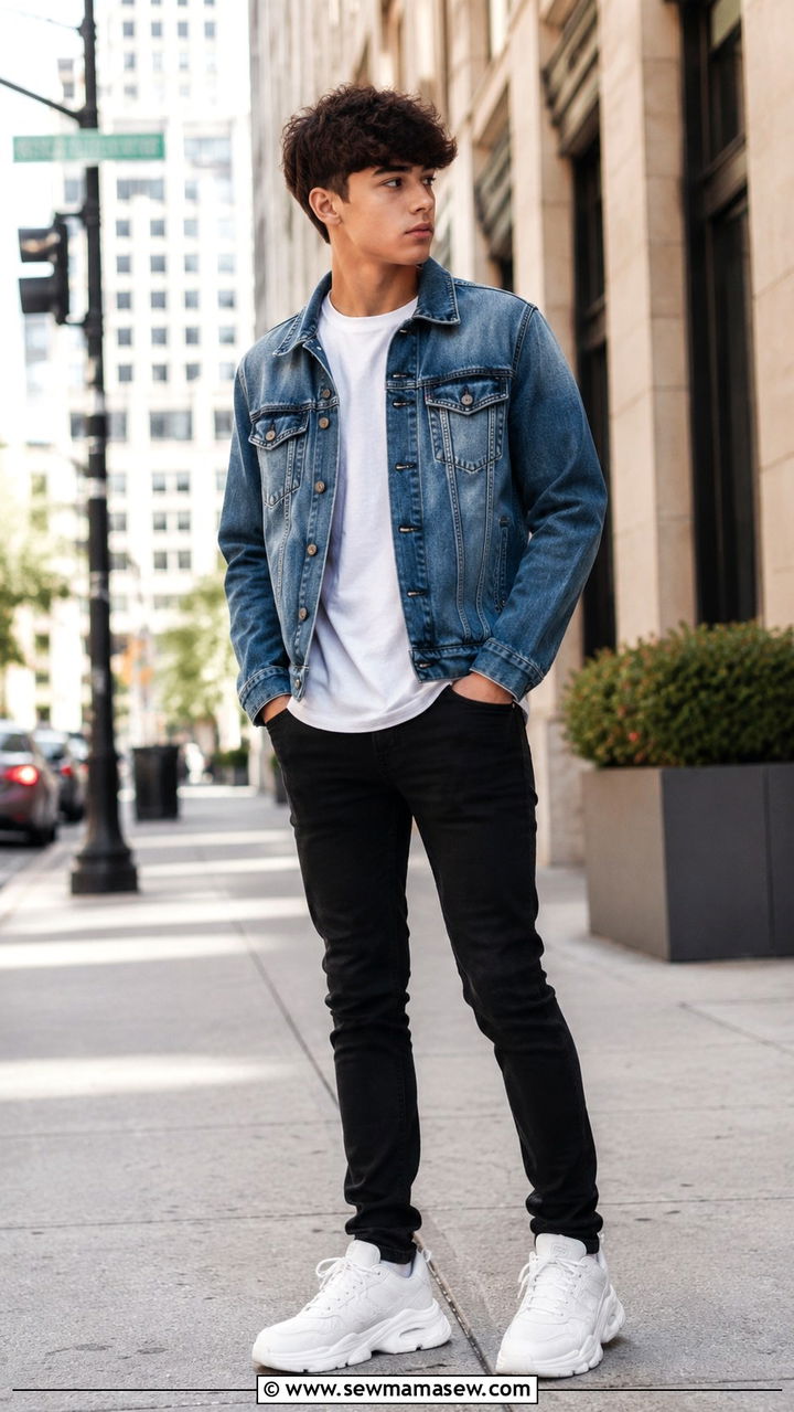 Teen Boy Denim Jacket and Black Jeans Outfit - 25 Outfit ideas for teen boys