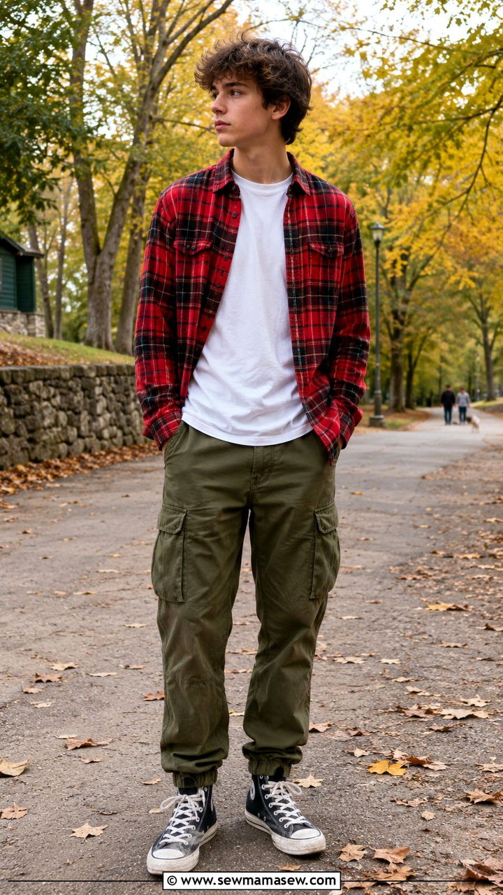 Teen Boy Flannel Shirt and Cargo Pants Outfit - 25 Outfit ideas for teen boys