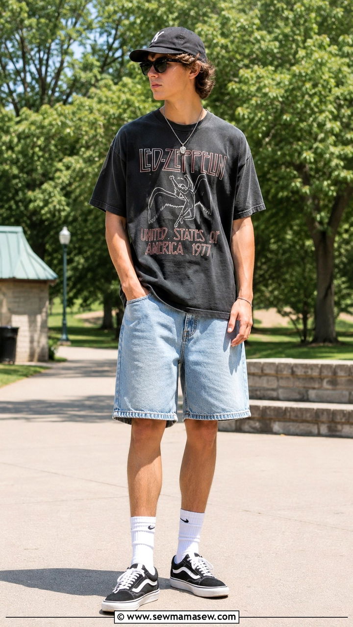 Teen Boy Graphic Tee and Denim Shorts Summer Outfit - 25 Outfit ideas for teen boys